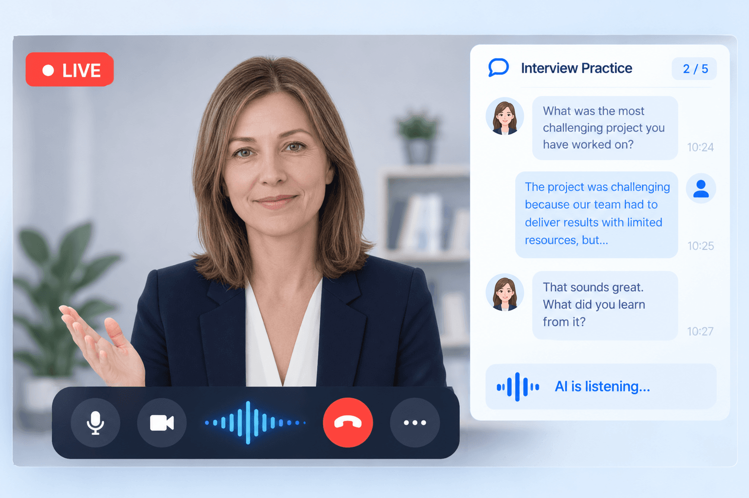 Practicing an interview on video with an AI avatar interviewer