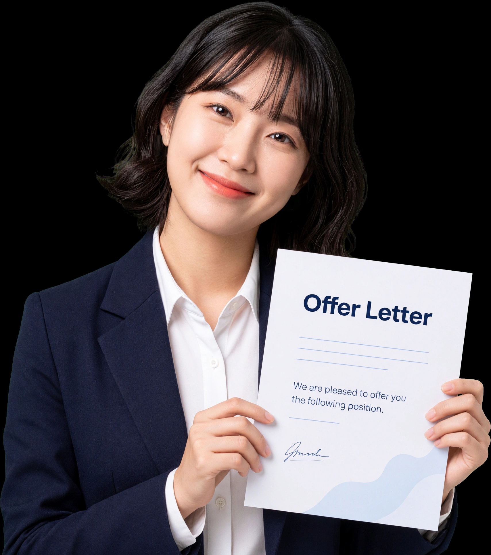합격 통지서를 손에 들고 웃는 사람